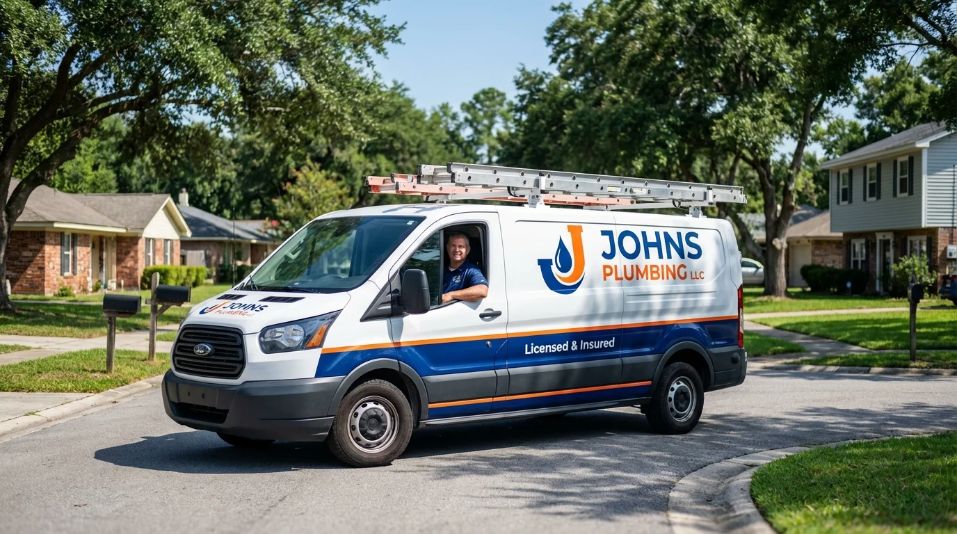 Johns Plumbing LLC service van in Bedford, IN